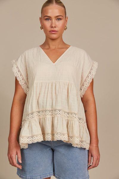 Fleur V-Neck Top - Canvas - NOW 50% OFF!