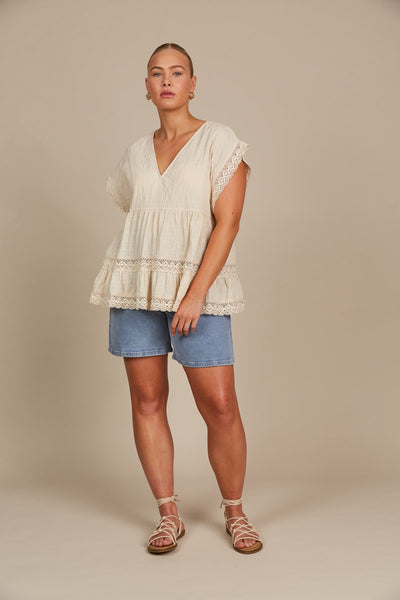 Fleur V-Neck Top - Canvas - NOW 50% OFF!