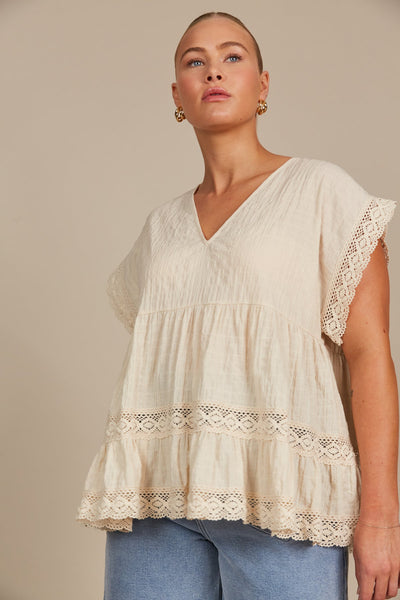 Fleur V-Neck Top - Canvas - NOW 50% OFF!