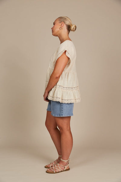 Fleur V-Neck Top - Canvas - NOW 50% OFF!