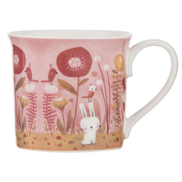 Playful Bunnies Mug - Pink Garden Bunny