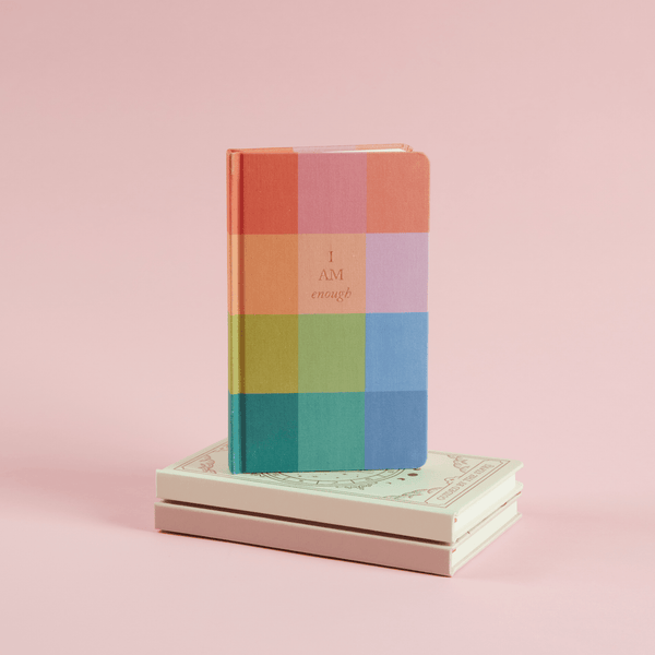 Bookcloth Journal - Rainbow Check - I Am Enough