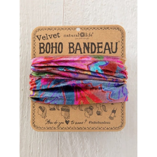 Boho Bandeau - VELVET - Pink Red Folk Floral