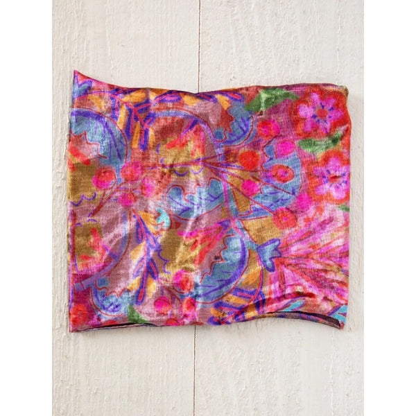 Boho Bandeau - VELVET - Pink Red Folk Floral