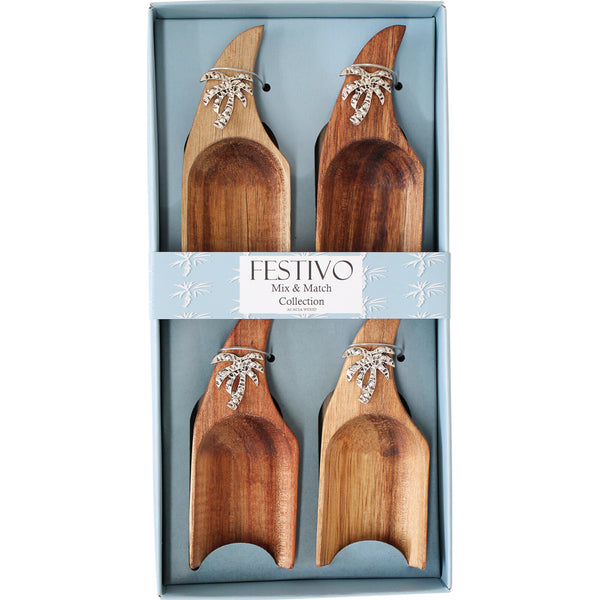 Festivo Canape  Servers Set of 4 - Palm Silver