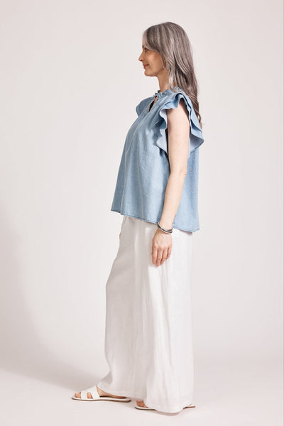 Melenia Denim Frill Top - Denim
