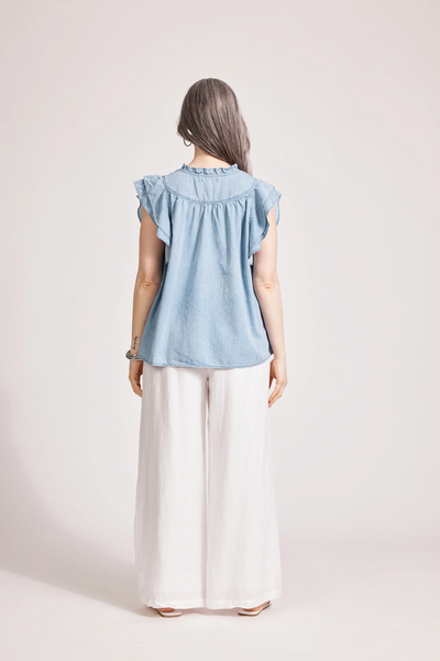 Melenia Denim Frill Top - Denim