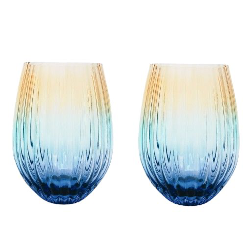 Ellie Ombré Stemless Glass Tumblers - Amber & Blue 2 pc Set