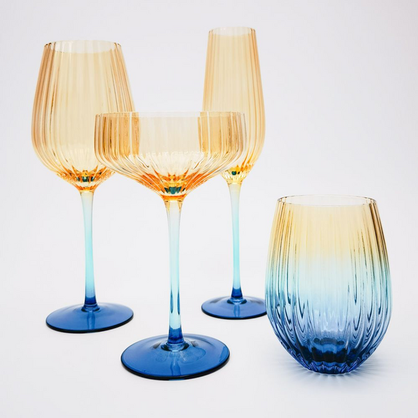 Ellie Ombré Stemless Glass Tumblers - Amber & Blue 2 pc Set