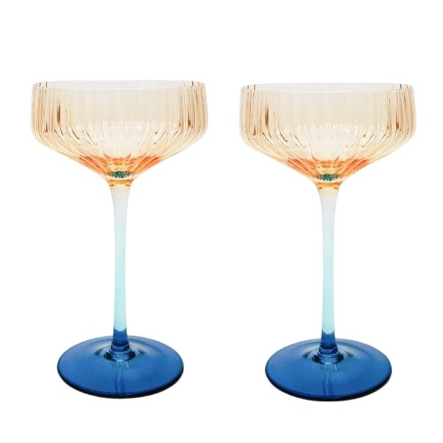 Ellie Ombré Cocktail Glass - Amber & Blue 2 pc Set