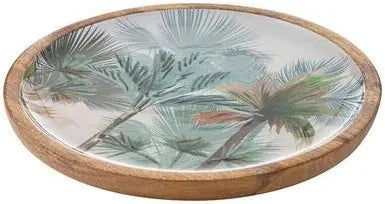 Panama Mango Wood Round Platter - Palm Tree