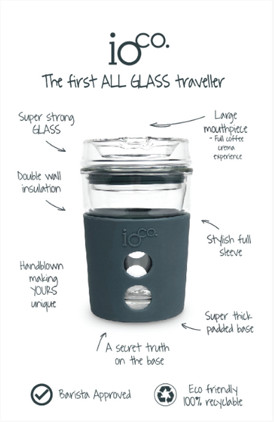 4oz Piccolo Glass Coffee / Tea Travel Cup - Black