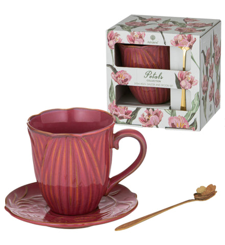 Copy of Petals Ruby Red Mug Saucer & Spoon Gift Set