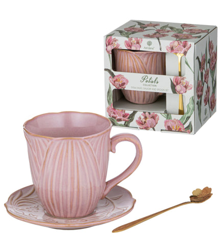 Petals Dusty Pink Mug Saucer & Spoon Gift Set