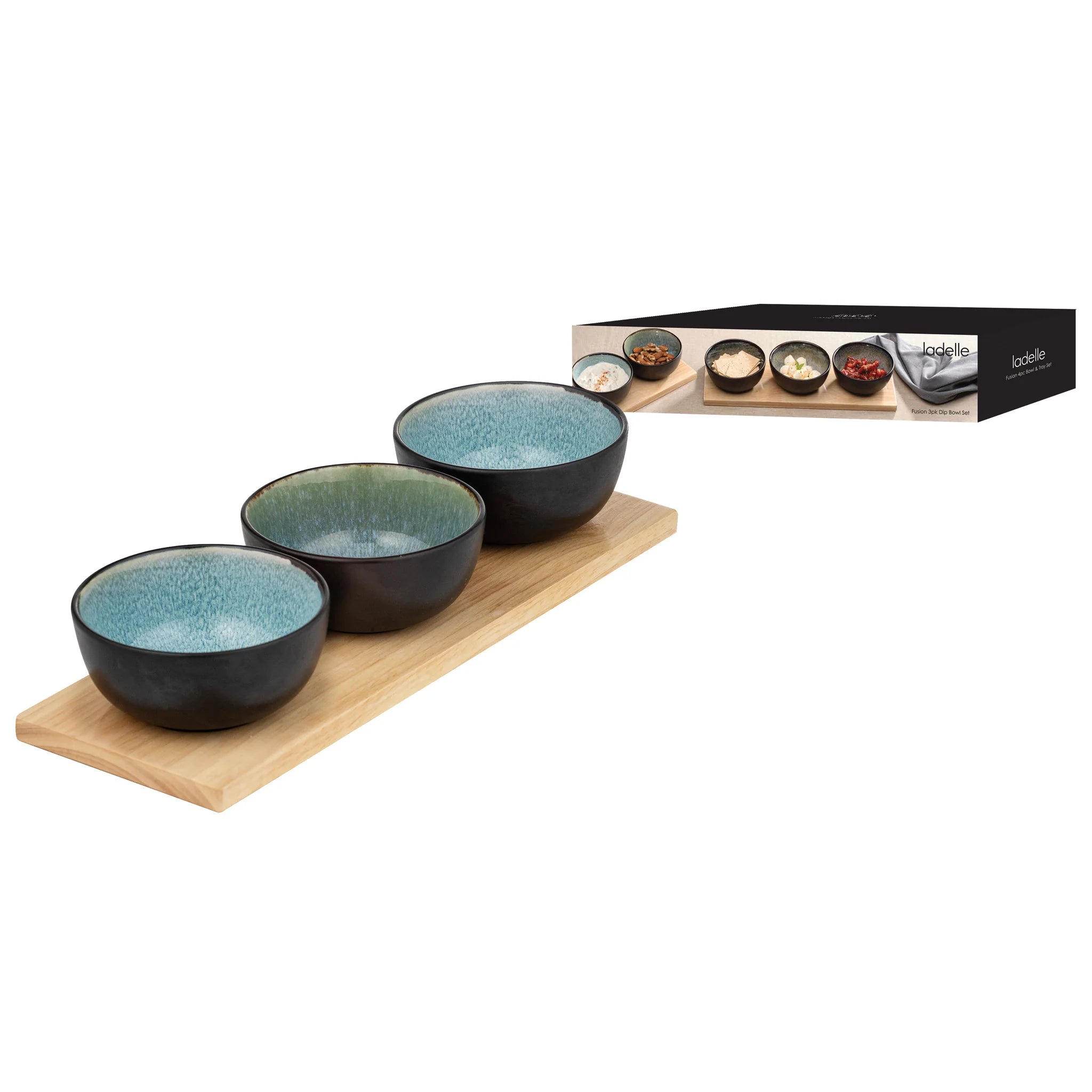 Fusion Teal 4pc Bowl & Tray Set