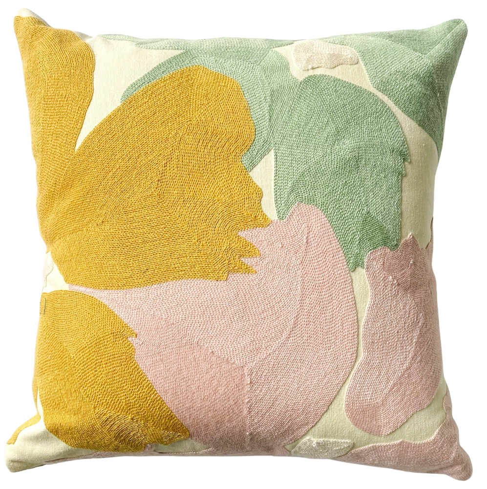 Ricamo Abstract Cushion - Pink, Sage & Mustard