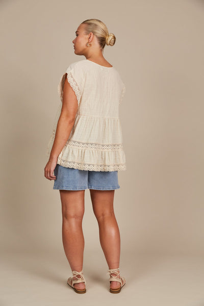 Fleur V-Neck Top - Canvas - NOW 50% OFF!