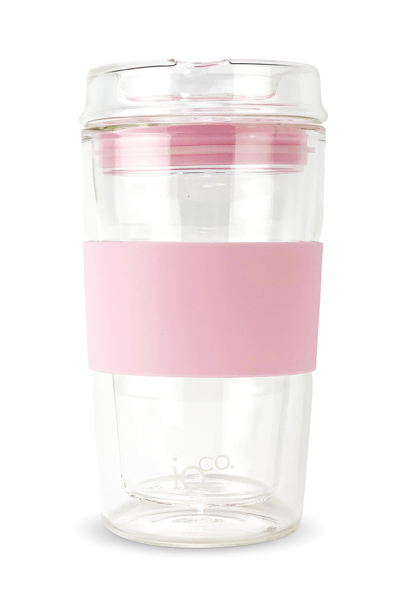 12oz Glass Coffee / Tea Travel Cup - Marshmellow