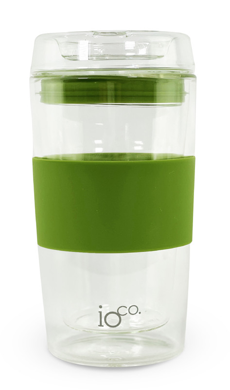 12oz Glass Coffee / Tea Travel Cup - Olive