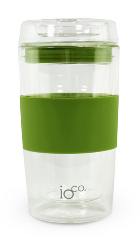12oz Glass Coffee / Tea Travel Cup - Olive