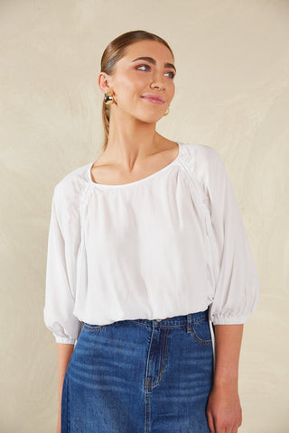 Palermo Drawstring Top - Bianco  NOW 50% OFF!