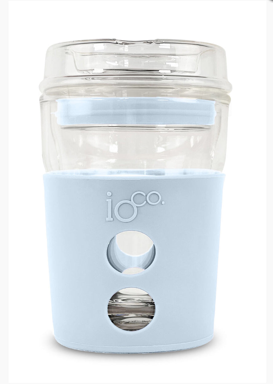 12oz Glass Coffee / Tea Travel Cup - Eucalyptus