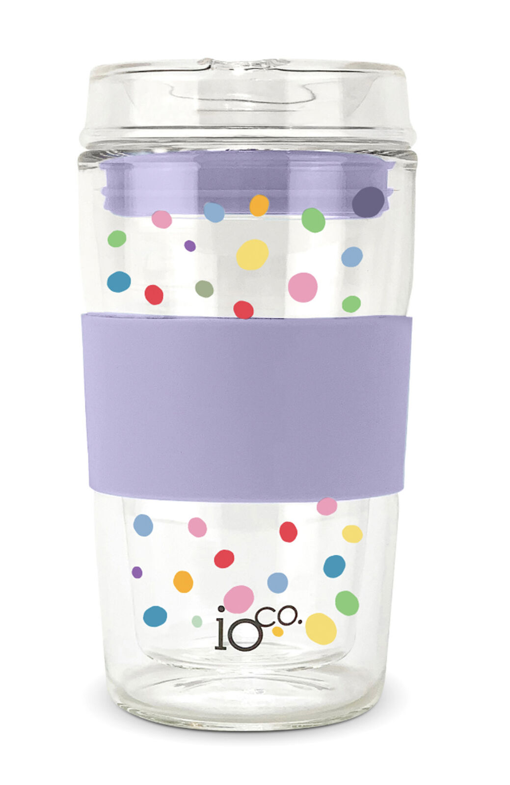 12oz Glass Coffee / Tea Travel Cup - CONFETTI Lavender