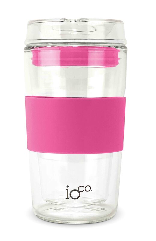 12oz Glass Coffee / Tea Travel Cup - Bossy Pink