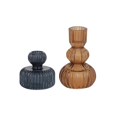 Mattia S/2 Candleholder - Navy / Amber