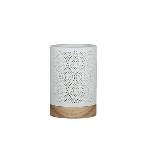 Aria Porcelain/Wood Oil Lamp - White