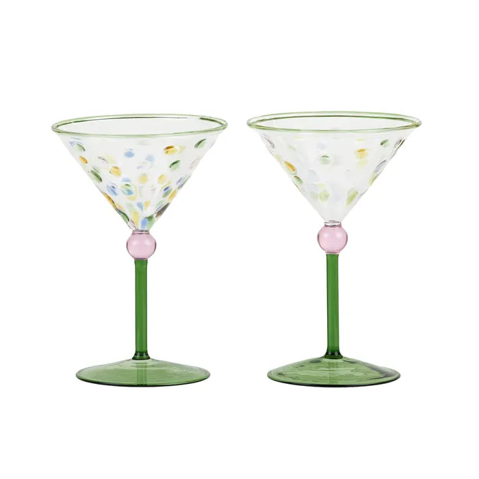 Lulu S/2 Cocktail Glass - Green / Pink