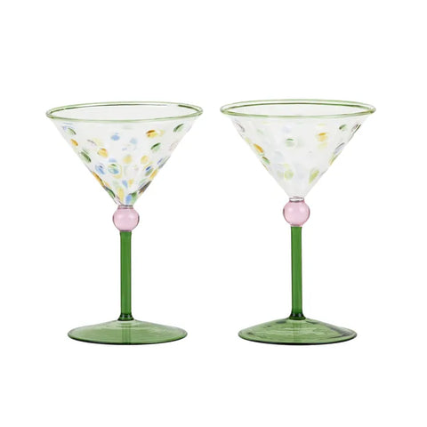Lulu S/2 Cocktail Glass - Green / Pink