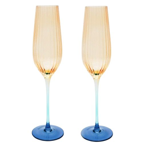 Ellie Ombré Champagne Glass - Amber & Blue 2 pc Set