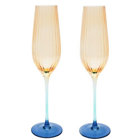 Ellie Ombré Champagne Glass - Amber & Blue 2 pc Set