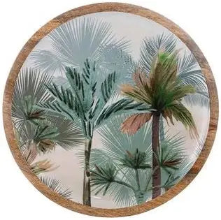 Panama Mango Wood Round Platter - Palm Tree