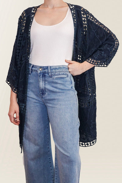 Online Lace Kimono ONE SIZE - Navy
