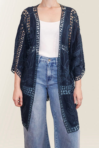 Online Lace Kimono ONE SIZE - Navy