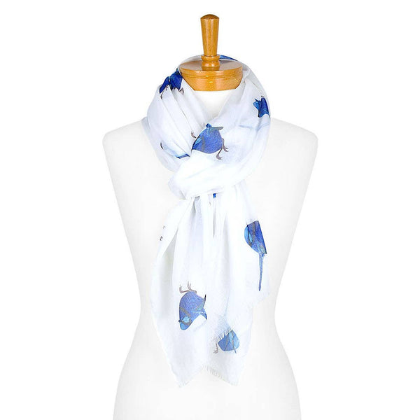 Cotton Scarf - Splendid Fairy Blue Wren (White)