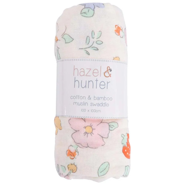 Hazel & Hunter -  Cotton & Bamboo Muslin Swaddle Strawberry Fields