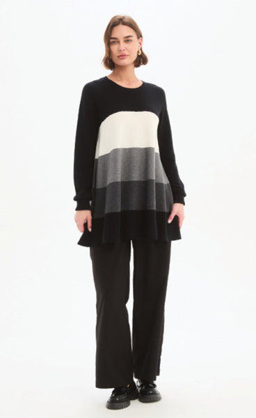 Colour Block Stripe Knit - Grey/ Black/ Cream