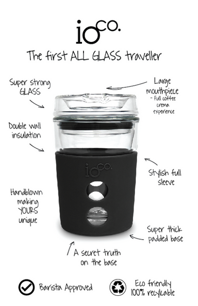 8oz Glass Coffee / Tea Travel Cup - Denim