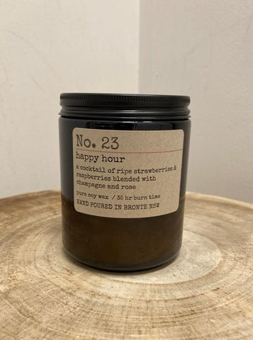 Happy Hour hand poured natural ingredients soy candle. Made locally in Bronte