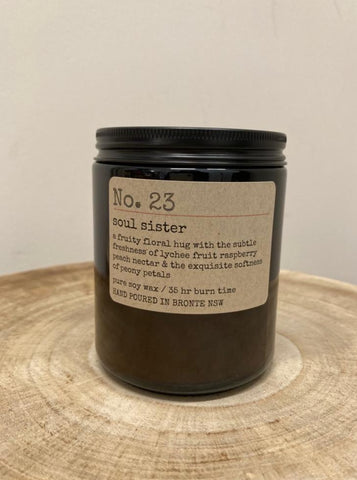 Soul sister handpoured natural ingredients soy candle. Made locally in Bronte